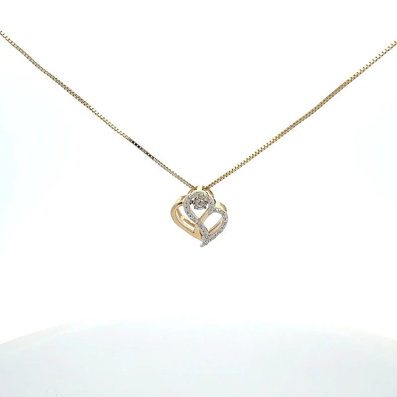10K White & Yellow Gold 0.10cttw Diamond Double Heart Pendant, 18"