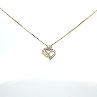 10K White & Yellow Gold 0.10cttw Diamond Double Heart Pendant, 18"