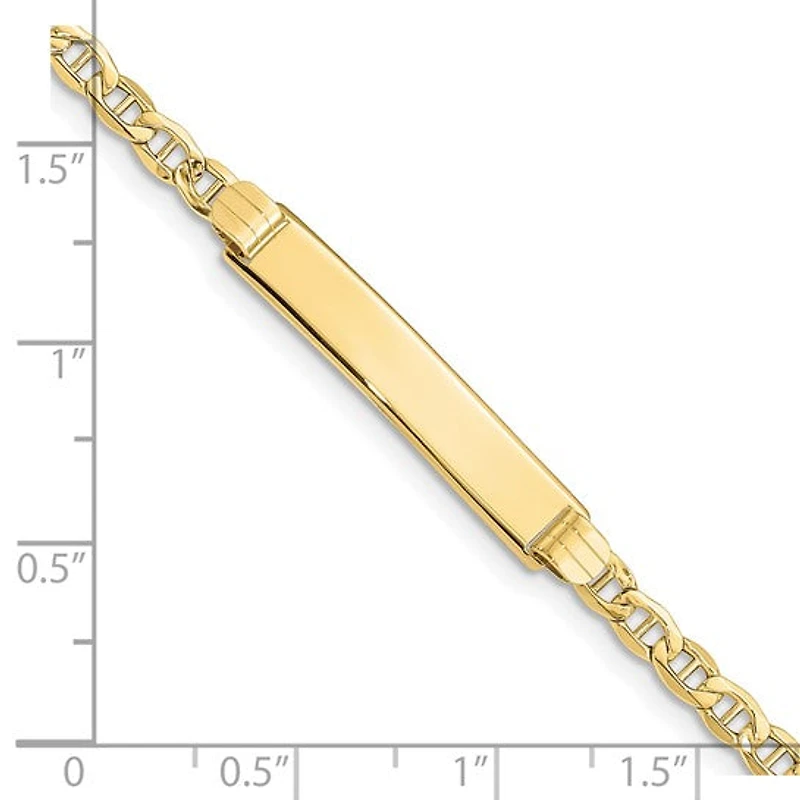 10K Yellow Gold Semi-solid Anchor Link ID Bracelet - 7 Inches
