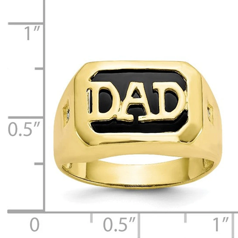 10K Yellow Gold Black Onyx and 0.02cttw Diamond Men's Signet "DAD" Ring