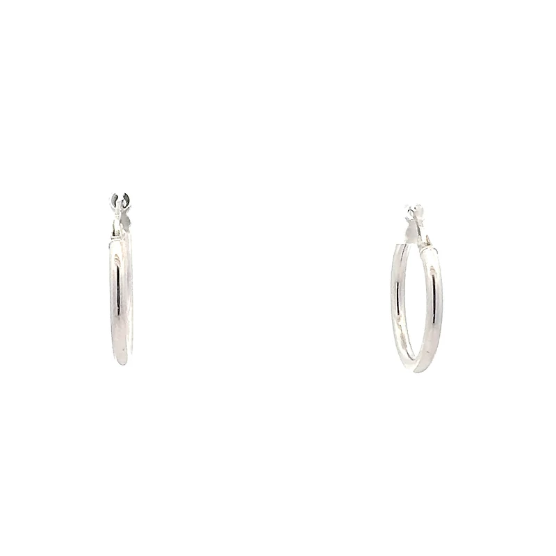 10K White Gold 2mm Tube Hoop Earrings - Medium