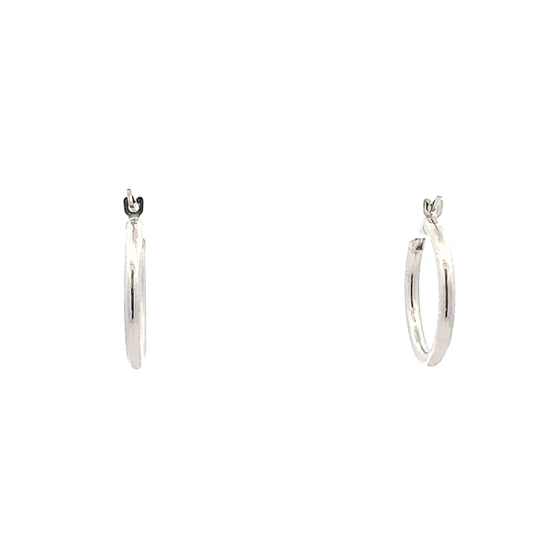 10K White Gold 2mm Tube Hoop Earrings - Medium