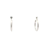 10K White Gold 2mm Tube Hoop Earrings - Medium