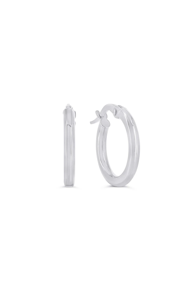 10K White Gold 2mm Tube Hoop Earrings