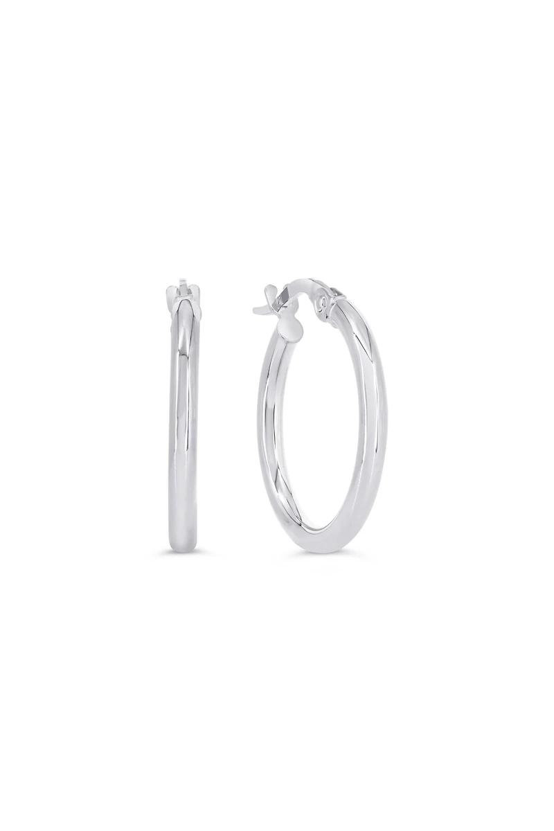 10K White Gold 2mm Tube Hoop Earrings - Medium