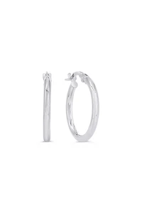 10K White Gold 2mm Tube Hoop Earrings - Medium
