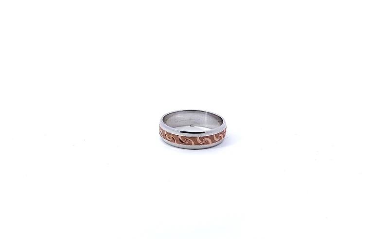 10K 2 Tone Wedding Band  Fancy Pattern 6mm