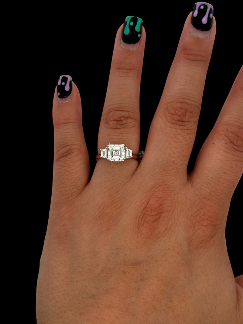 14K White Gold Lab Grown Asscher Cut Diamond Engagement Ring - / 4
