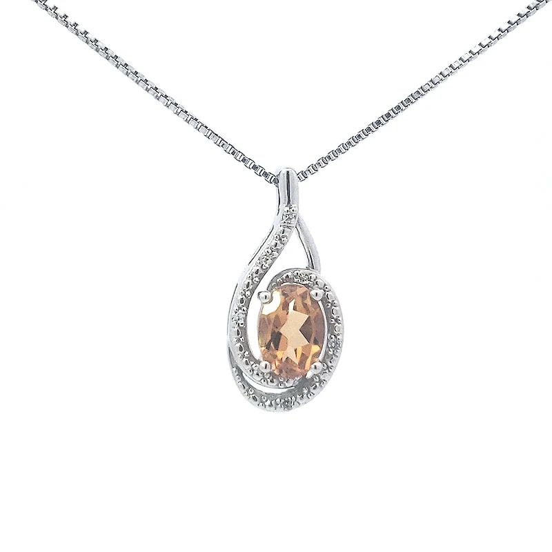 925 Sterling Silver Citrine & Diamond Necklace