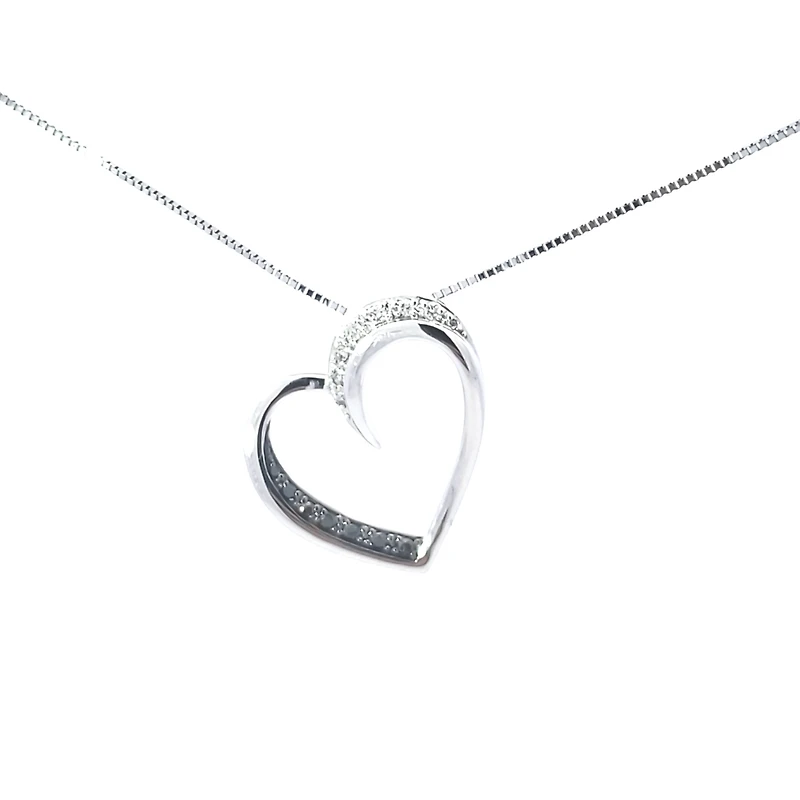 10K White Gold 0.09 cttw Black Diamond Heart Pendant, 18"
