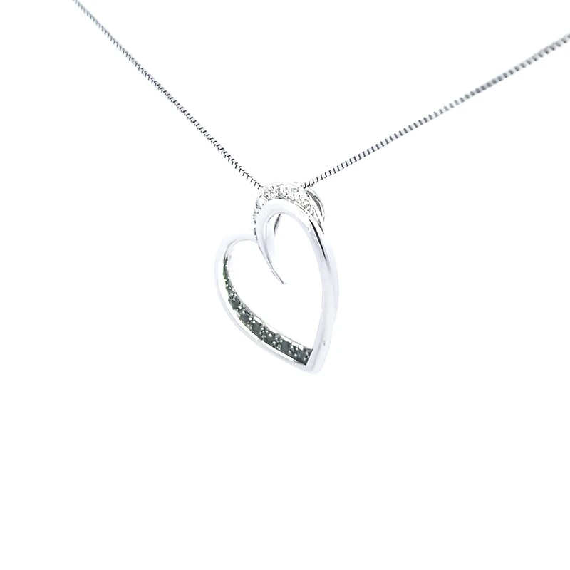 10K White Gold 0.09 cttw Black Diamond Heart Pendant, 18"