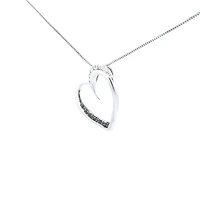 10K White Gold 0.09 cttw Black Diamond Heart Pendant, 18"