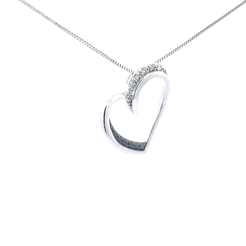10K White Gold 0.09 cttw Black Diamond Heart Pendant, 18"