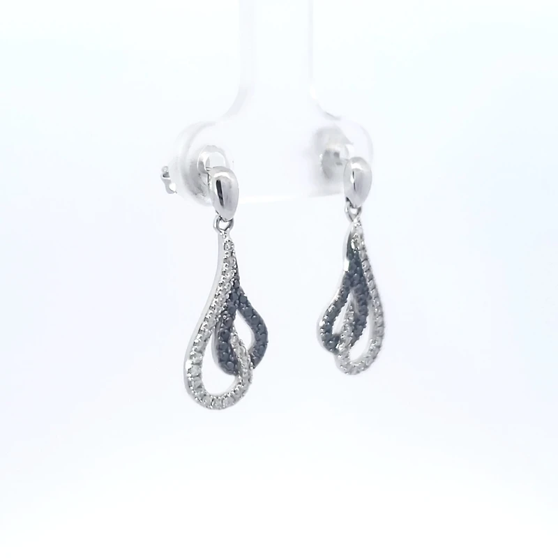 10K White Gold cttw Black Diamond Earrings