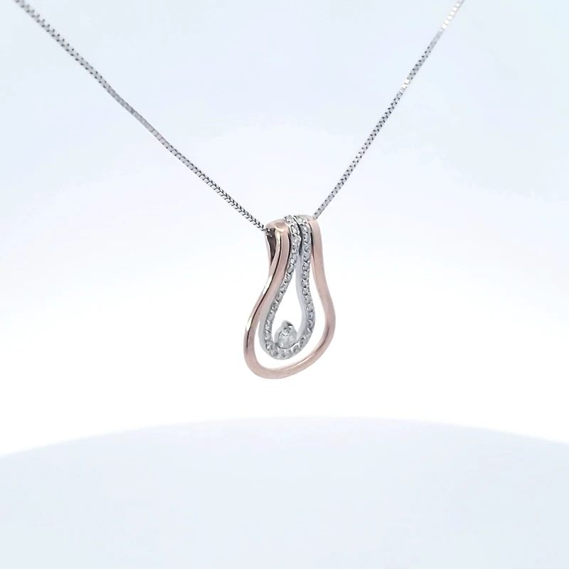 10K Two Tone Rose and White Gold 0.20cttw Diamond Pendant, 18"