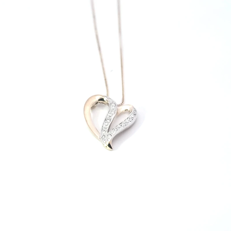 10K Yellow Gold 0.06 cttw Diamond Heart Pendant, 18"