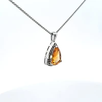 10K White Gold 0.25 cttw Diamond and Citrine Pendant, 18"