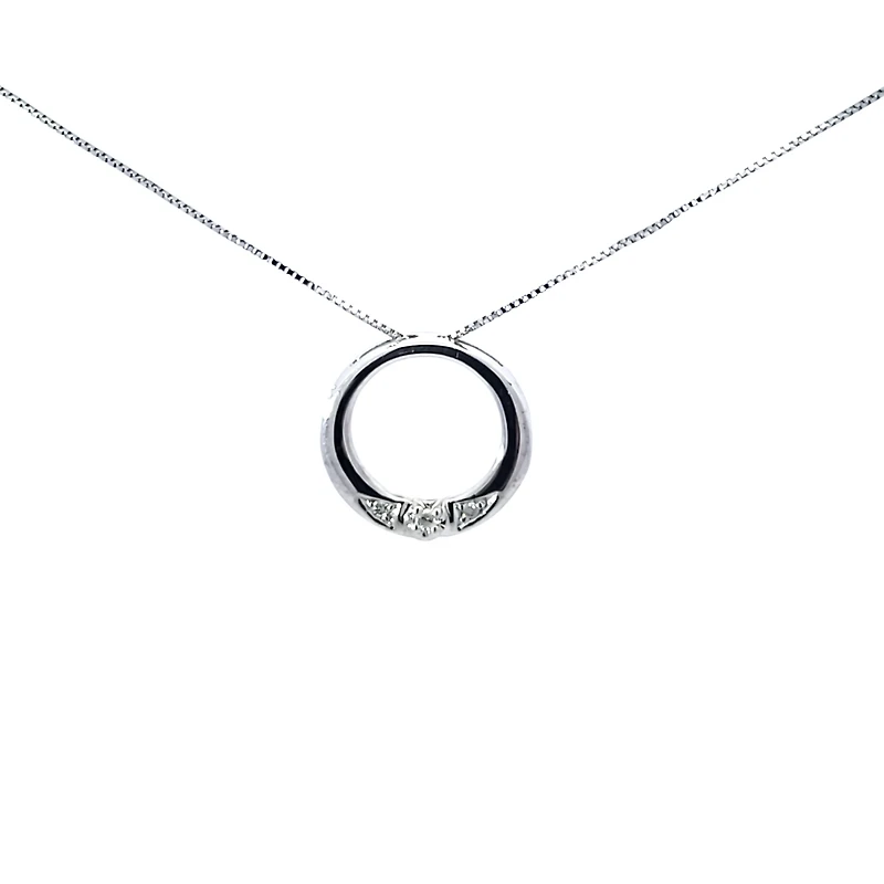 10K White Gold 0.035 cttw Diamond Circle Pendant, 18"