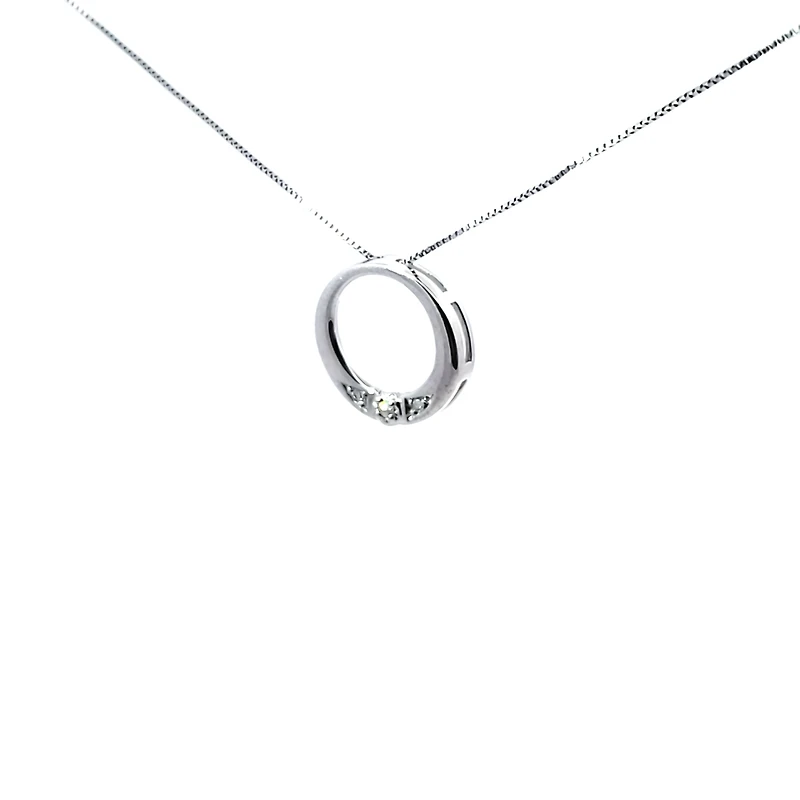 10K White Gold 0.035 cttw Diamond Circle Pendant, 18"
