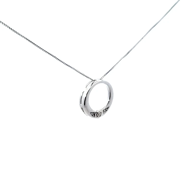 10K White Gold 0.035 cttw Diamond Circle Pendant, 18"
