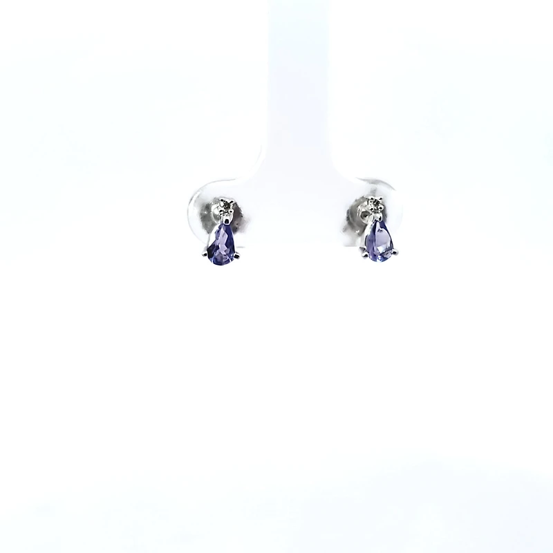 10K White Gold 0.40 cttw Genuine Tanzanite & 0.02 cttw Diamond Earrings
