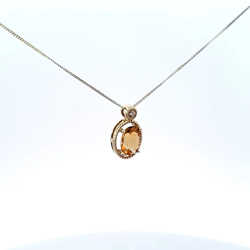 10K Yellow Gold 0.01 cttw Diamond and Citrine Pendant, 18"