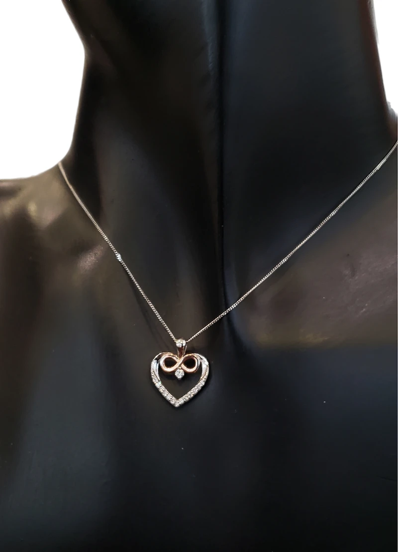 10K White & Rose Gold 0.03cttw Canadian Diamond Heart and Infinity Necklace, 18"