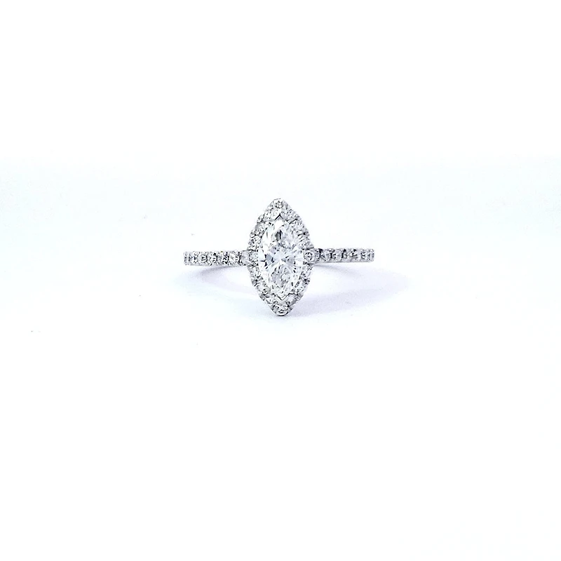14K White Gold 0.97cttw Lab Grown Marquise Cut Halo Diamond Ring