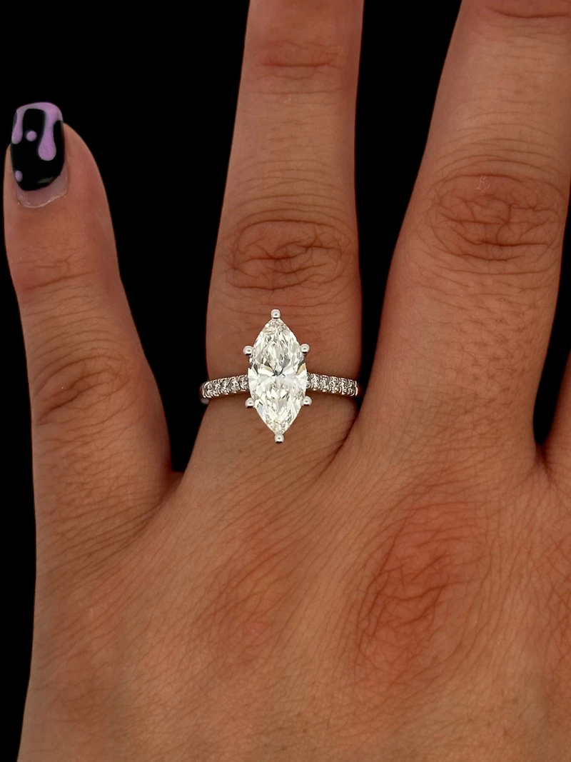 14K White Gold Lab Grown Marquise Diamond Engagement Ring - 4