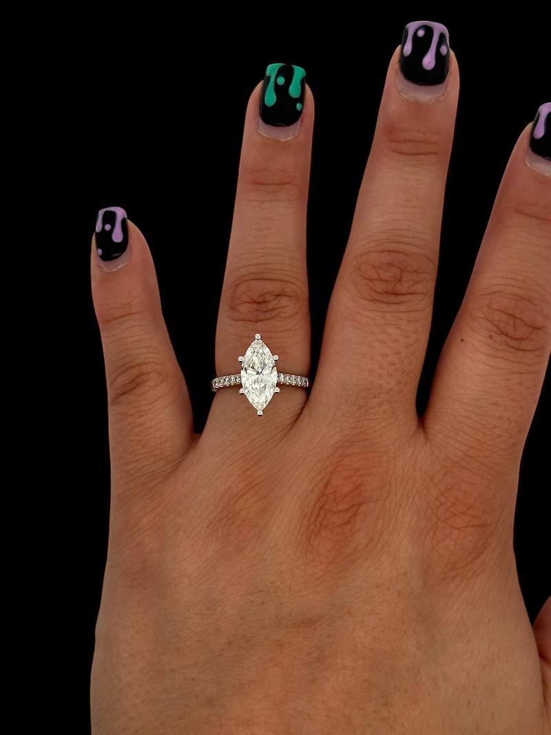 14K White Gold Lab Grown Marquise Diamond Engagement Ring - 4