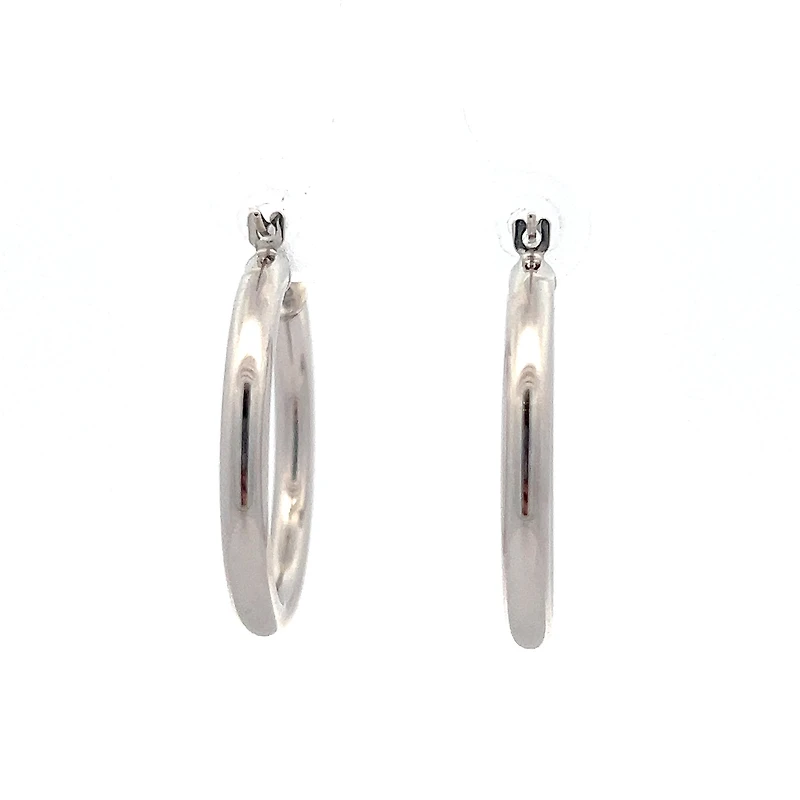 10K White Gold 3mm Tube  Hoop Earrings Large