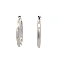10K White Gold 3mm Tube  Hoop Earrings Large
