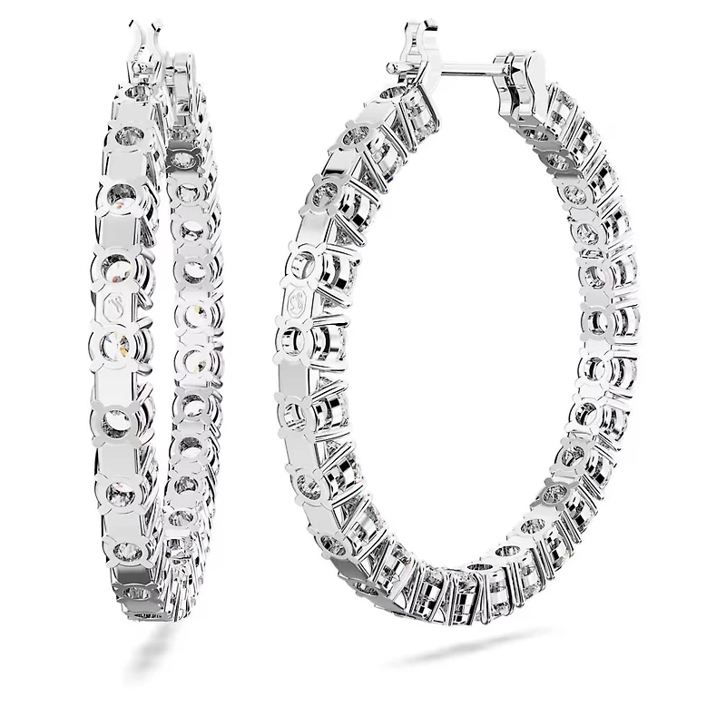 Swarovski Matrix hoop earrings, Round cut, White, Rhodium plated - 5647715/5689692 (SS)