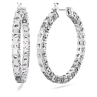Swarovski Matrix hoop earrings, Round cut, White, Rhodium plated - 5647715/5689692 (SS)