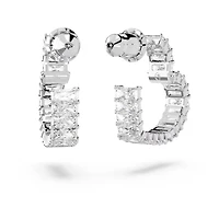 Swarovski Matrix hoop earrings, Baguette cut, Heart, Small, White, Rhodium plated - 5653170/5689693 (SS)