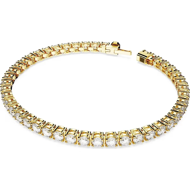 Swarovski Matrix Tennis bracelet, Round cut, White, Gold-tone plated - 5657664