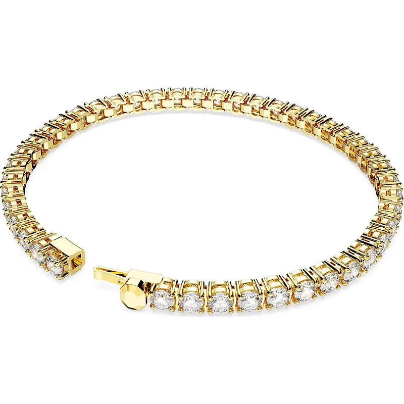 Swarovski Matrix Tennis bracelet, Round cut, White, Gold-tone plated - 5657664
