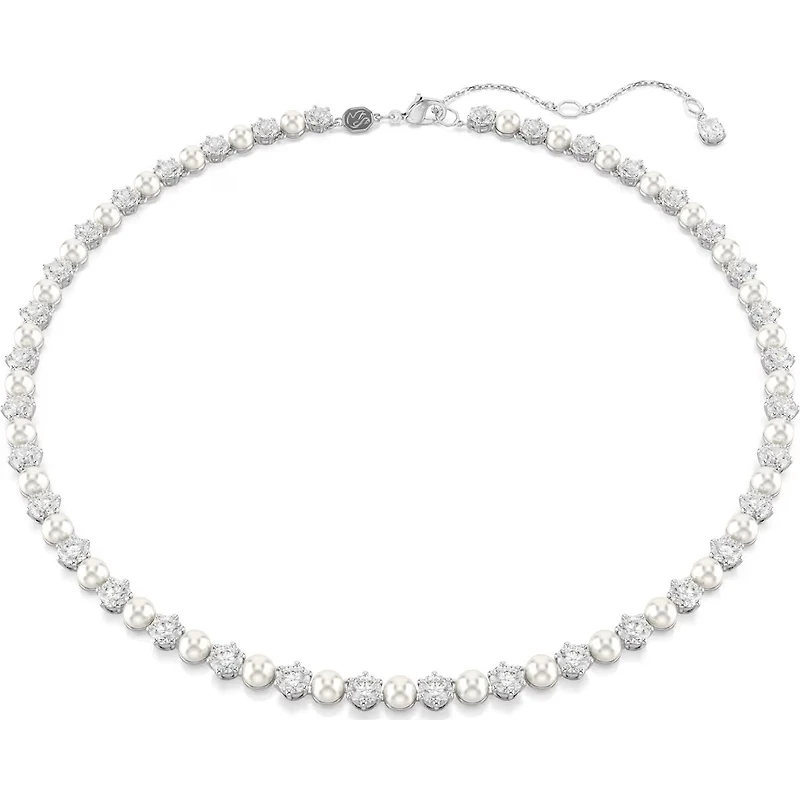 Swarovski - Matrix Tennis necklace, Crystal pearl, Round cut, White, Rhodium plated 5689623