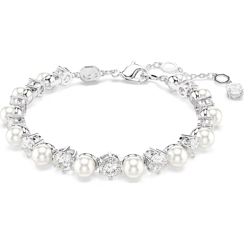 Swarovski - Matrix Tennis bracelet, Crystal pearl, Round cut, White, Rhodium plated 5689625