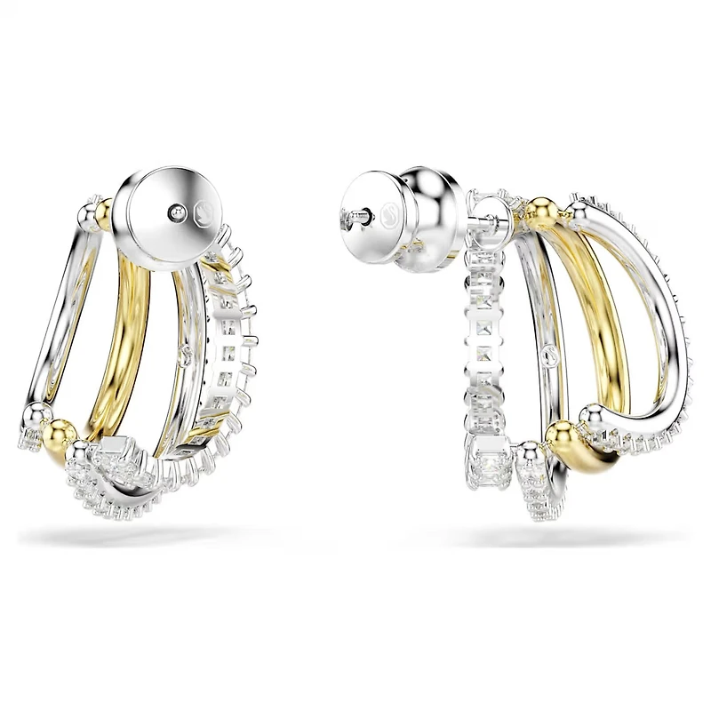 Swarovski - Hyperbola hoop earrings, Mixed cuts, Mini, White, Mixed metal finish - 5689718/5701590 (SS)