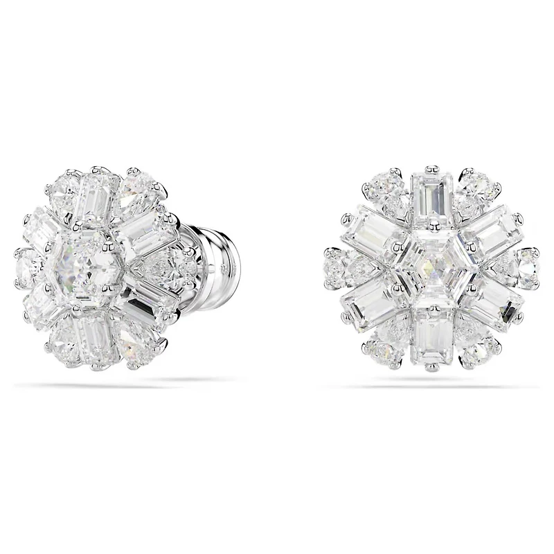 Swarovski Idyllia stud earrings, Mixed cuts, Snowflake, White, Rhodium plated - 5691483/5701593 (SS)