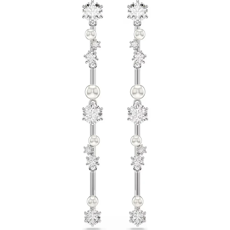 Swarovski - Constella drop earrings, Crystal pearl, Round cuts, White, Rhodium plated 5705614