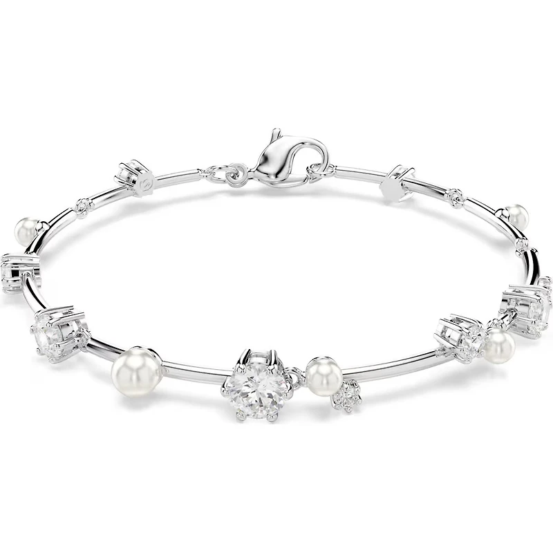 Swarovski - Constella Tennis bracelet, Crystal pearl, Round cuts, White, Rhodium plated 5707511