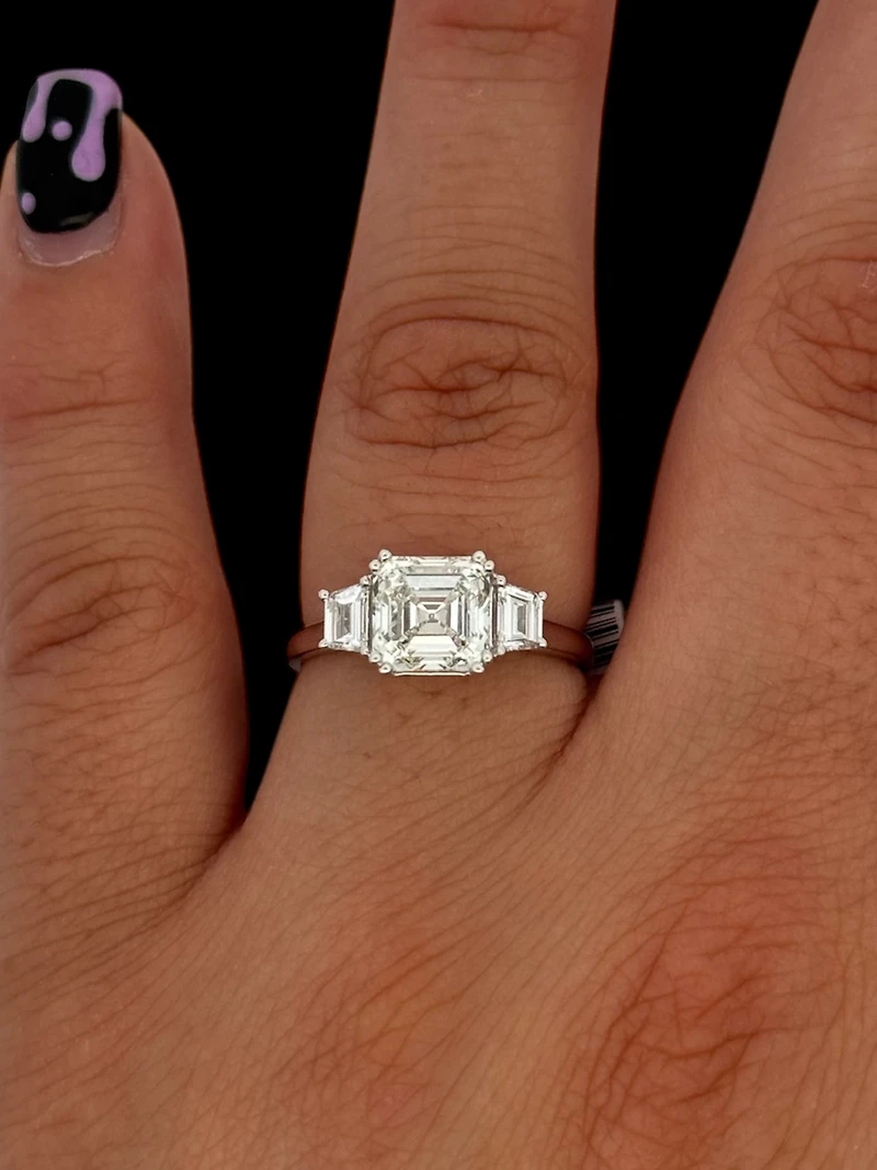 14K White Gold Lab Grown Asscher Cut Diamond Engagement Ring - / 4