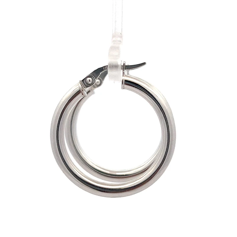 10K White Gold 3mm Tube  Hoop Earrings Large