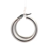 10K White Gold 3mm Tube  Hoop Earrings Large