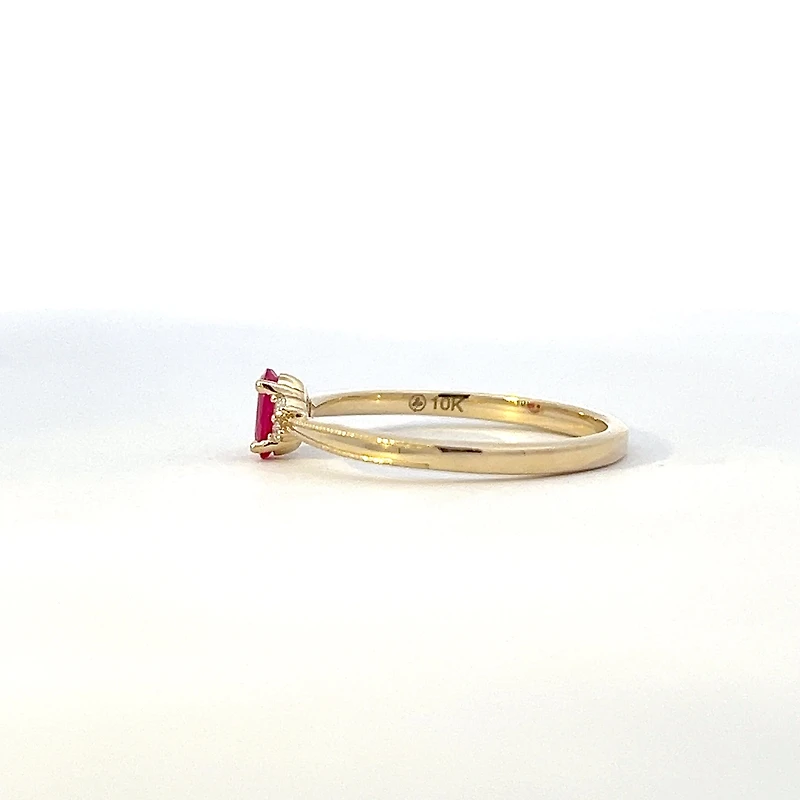 10K Yellow Gold Genuine Ruby & 0.03Cttw Diamond Ring - / 4.5