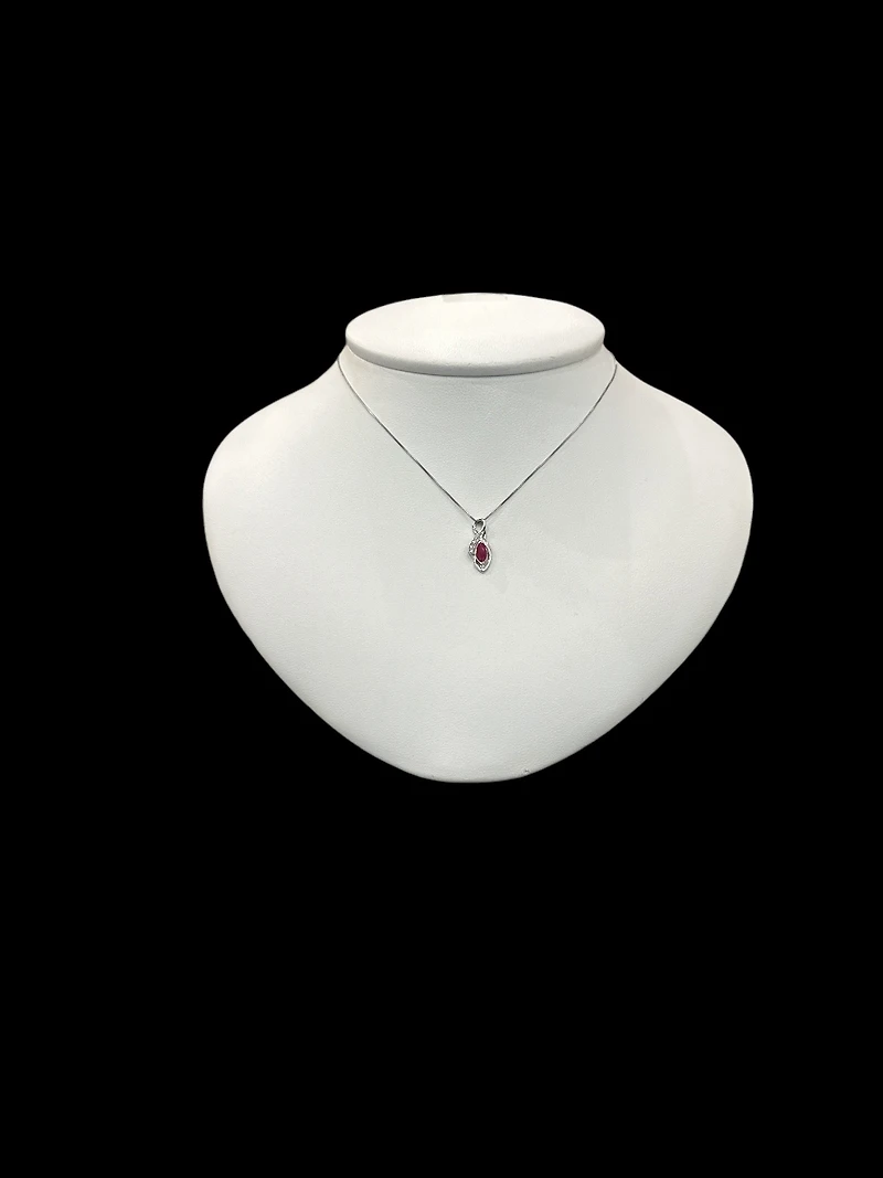 10K White Gold Diamond and Ruby Pendant, 18"