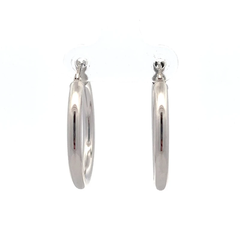 10K White Gold 3mm Tube  Hoop Earrings Large