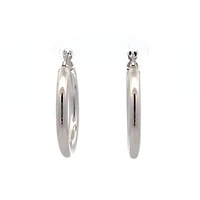 10K White Gold 3mm Tube  Hoop Earrings Large